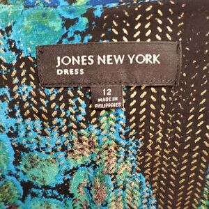 Jones New York Blue and Black Patterned Dress